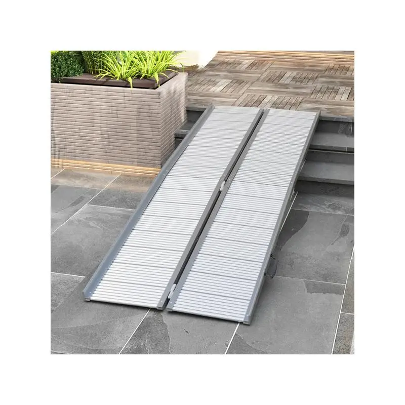 

Portable Folding Wheelchair Ramp 8 Feet Silver Aluminum Lightweight Easy Transport
