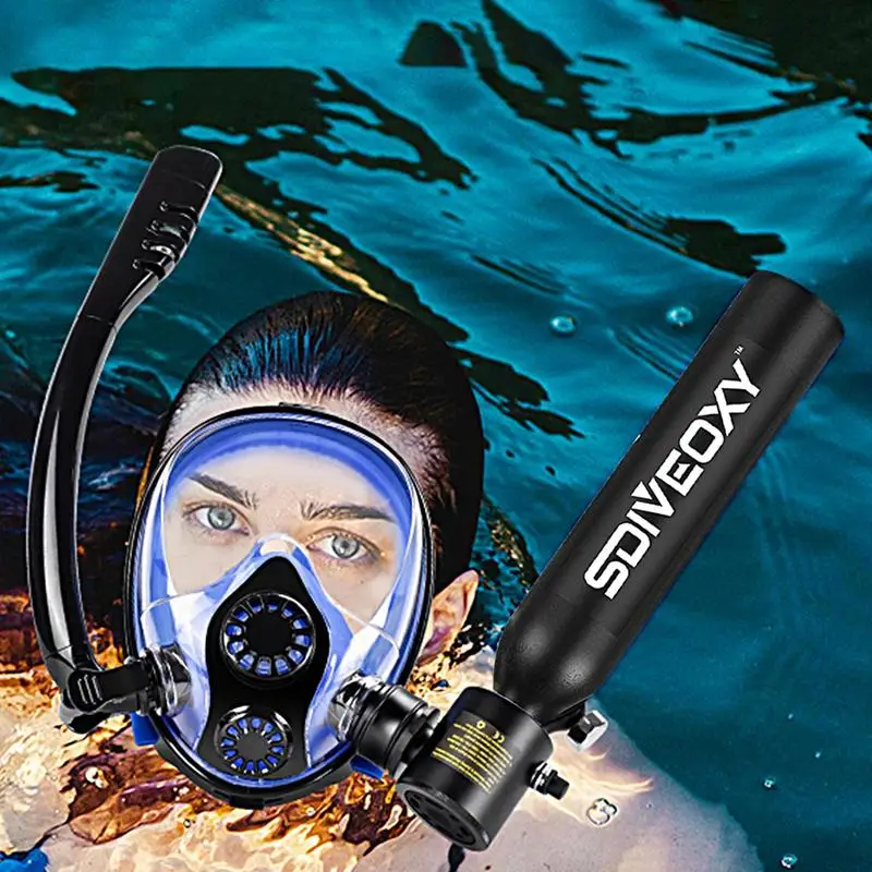 Scuba Diving Tank With Face Cover Portable Diving Tank 0.5L Reusable Kit Face Cover For Scuba Diving Underwater Breathe Training