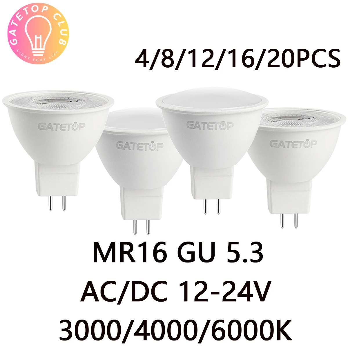 4-20PCS LED spotlight GU5.3 low voltage AC/DC 12V-24V no flickering warm white light 3W-7W can replace 20W 50W halogen lamp