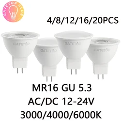 Менее 4-20 шт., фонарь освещения GU5.3, низкое напряжение, переменный/постоянный ток, 12-24 В, без мерцающего теплого белого света, фотолампа 3 Вт-7 Вт, может заменить галогеновую лампу 20 Вт, 50 Вт