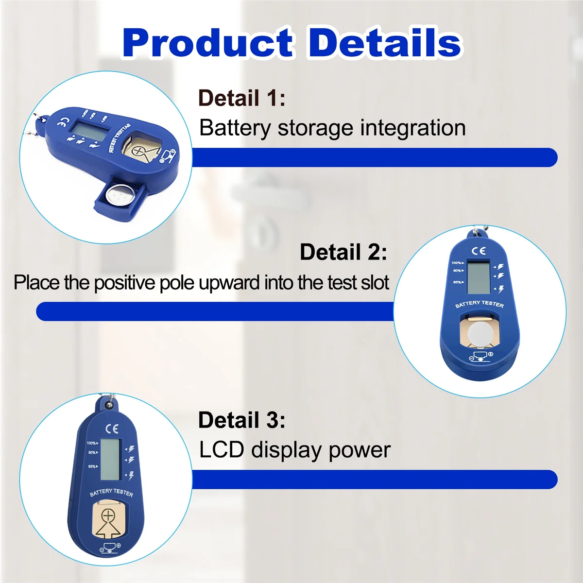 Button Battery Tester, Keychain Pocket Portable and Lightweight Battery Tester to Check Remaining Battery Power