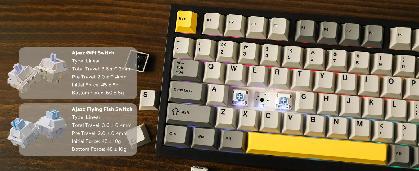 Ajazz AK820 Pro 75 % an der Dichtung montierte Bluetooth 5.1/2.4G kabellose/kabelgebundene mechanische Tastatur mit TFT-Bildschirm für Mac/Win – Detail 8