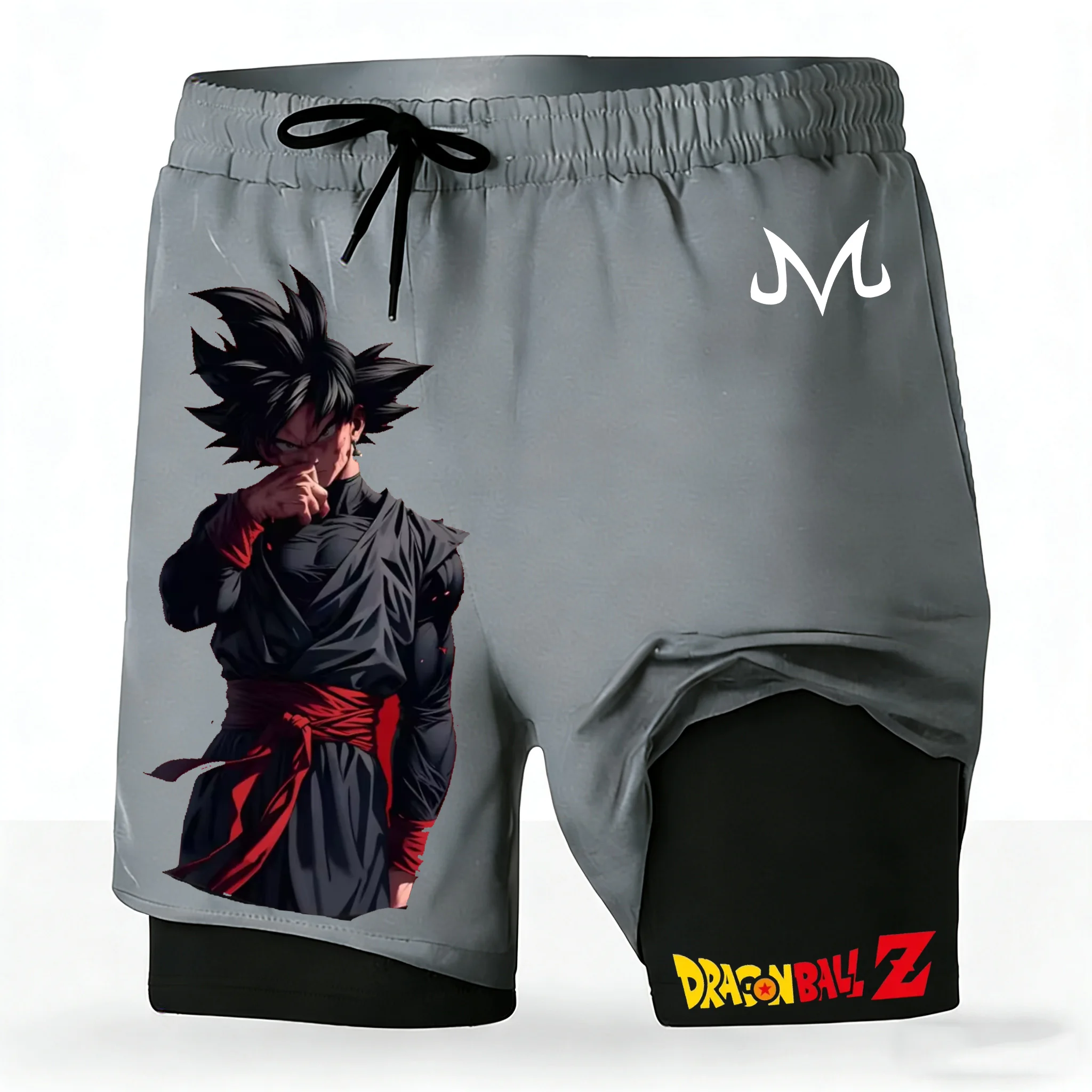 

Men's Dragon Ball Z Anime 2-in-1 Running Shorts Goku Black Print Quick Dry Gym Training Shorts with Inner Layer for Summer