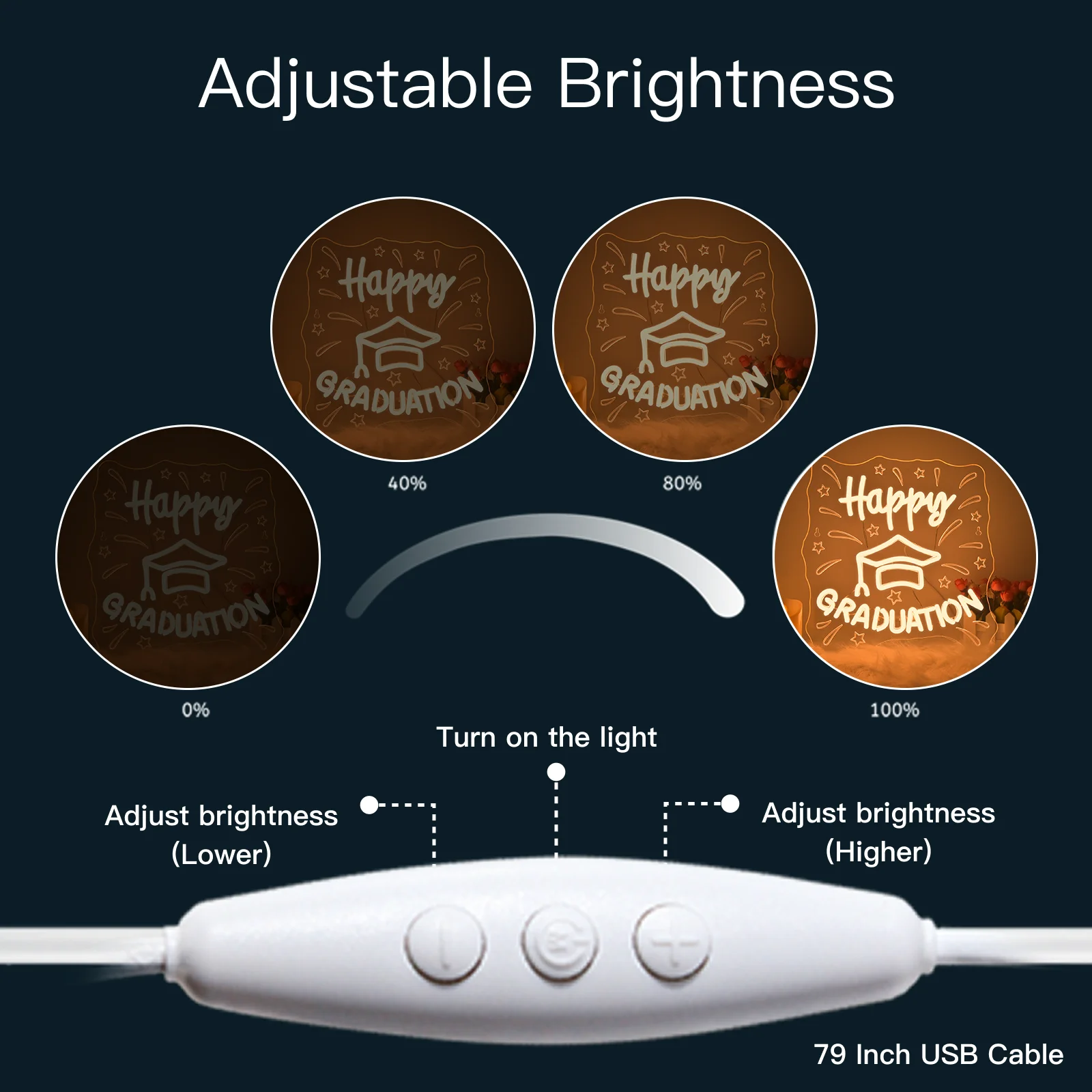 Happy Graduation Neon Sign Custom Grad Graduation Decor LED Warm White Letters Light Up Sign voor klasschool afstudeerfeest