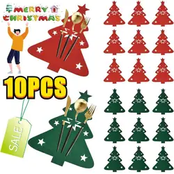 New 10-1PC Christmas Tree Cutlery Knife Fork Covers Table Decor Xmas Tableware Pocket Holder Bag New Year Xmas Party Decor Gifts