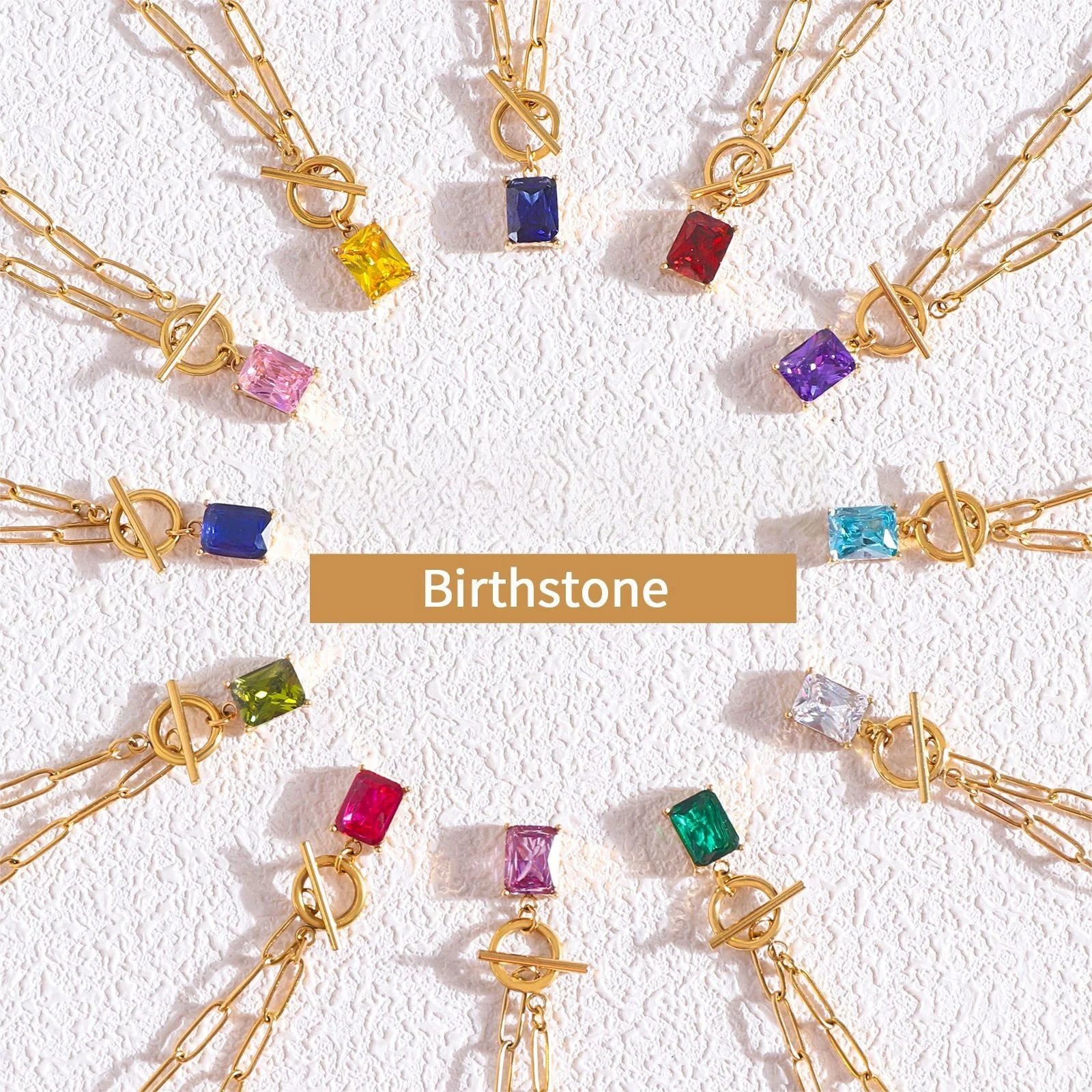 

2025 Fashionable and versatile simple 12 birthstone stainless steel necklace month stone ins birthstone necklace women's gifts