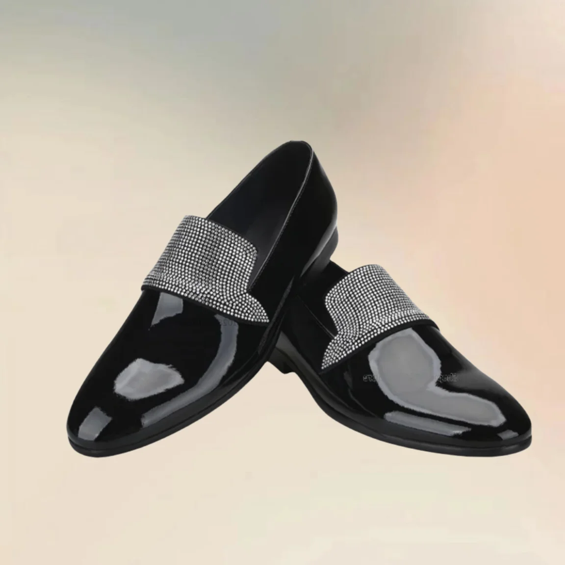 Zilver Kristal Decor Zwart Lakleer Loafers Modieuze Slip-On Heren Casual Schoenen Roman Handgemaakte Lage Top Heren Jurk Schoenen