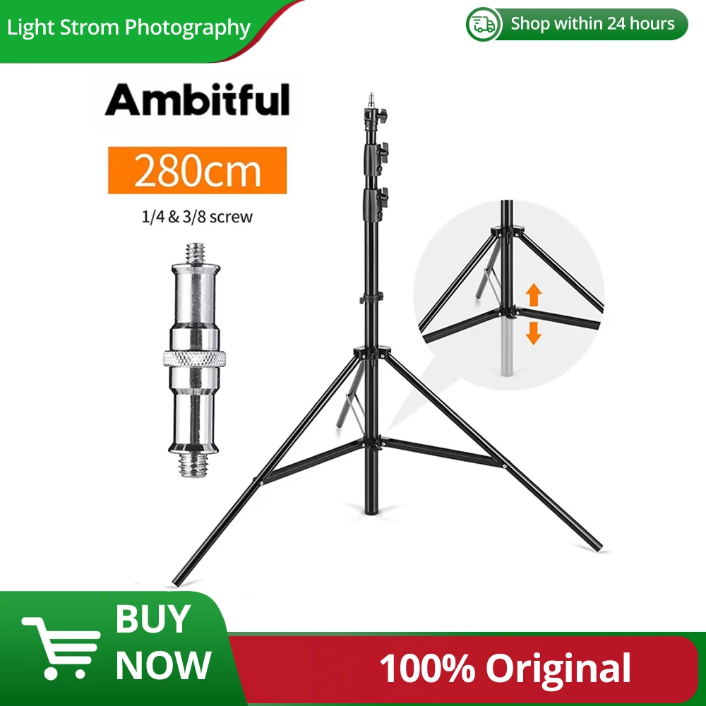 

Improved 2.8 Meter / 9 ft Heavy Duty Impact Air Cushioned Video Studio Light Stand,Telescopic Support in the Middle,More Stable