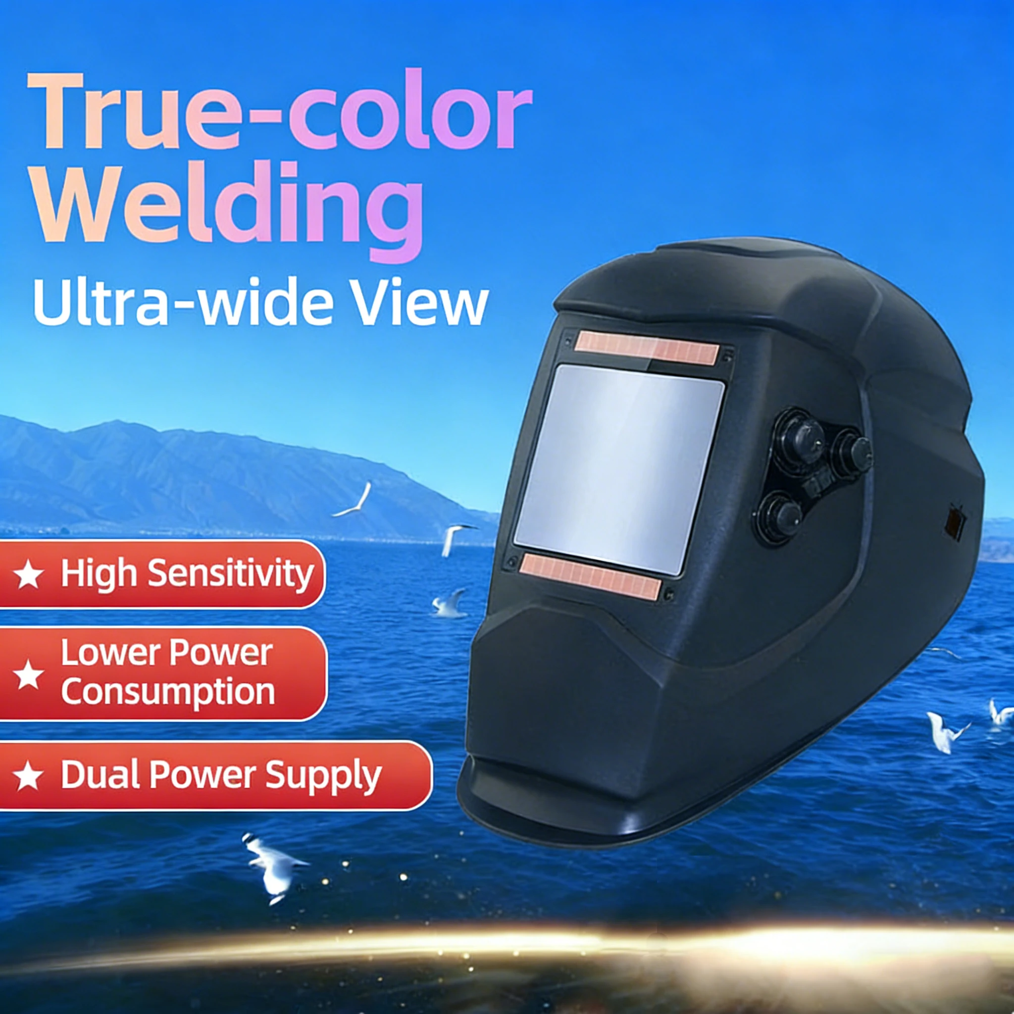 

Новый черный сварочный шлем с большим экраном, высокой чувствительностью и низким энергопотреблением, оснащенный двойным источником питания.