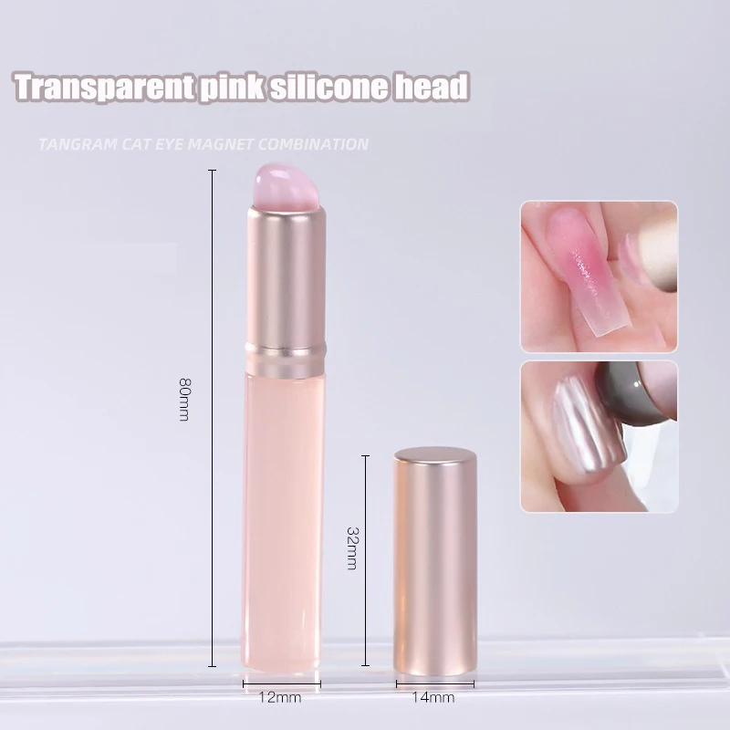 Brocha de silicona para uñas con punta de esponja, reutilizable, para aplicar polvo de pigmento, herramienta de manicura, suave y elástica, palito para uñas 5