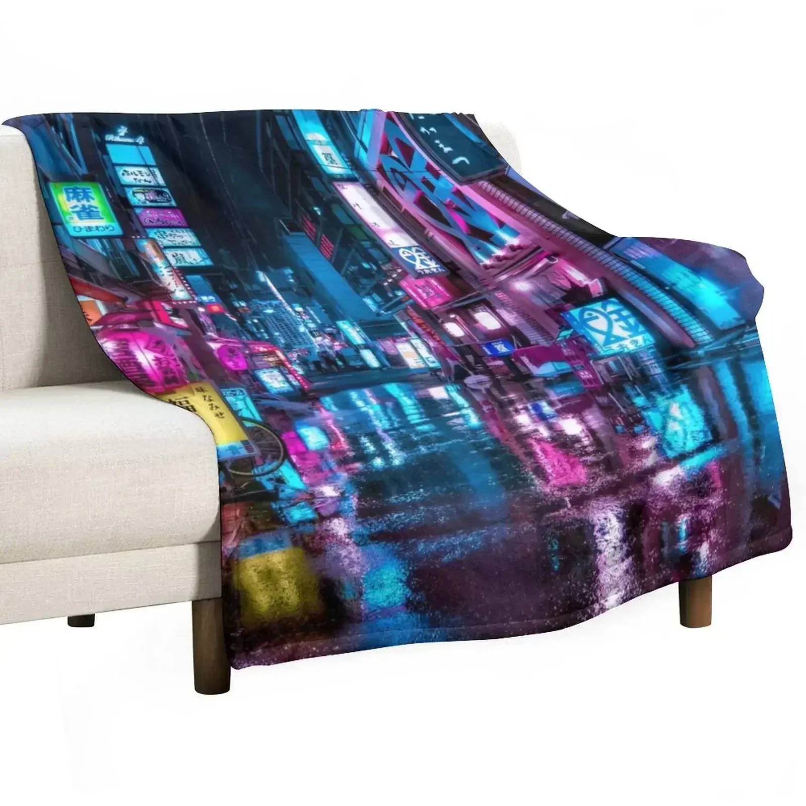 

Tokyo at Night - Shimbashi Throw Blanket Decoratives Weighted Soft Blankets