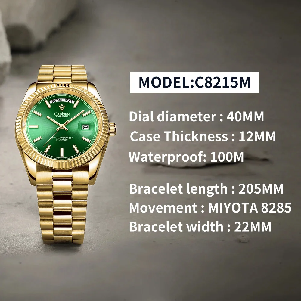 CADISEN 40mm Men Watches Luxury Automatic Watch Men Sapphire Glass Mechanical Wristwatch Men 10Bar MIYOTA 8285 Movt 2024 New