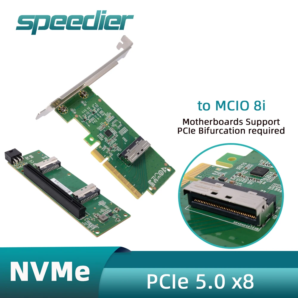 pcie-50-x8-to-mcio-nvme-adapter-card-mcio-8i-sff-9402-74pin-connector-support-pcie-bifurcation-for-2x-nvme-u2-ssd-expansion