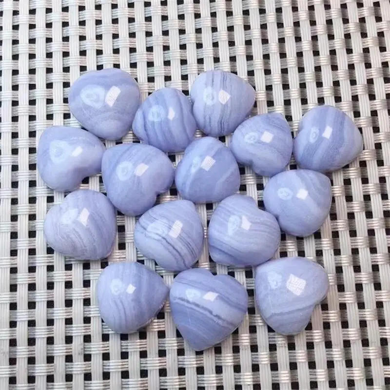 4PCS Natural Blue Lace Agate Heart Carving Gemstone Carved Figurine Gift Fashion Jewelry For Women Gift 14-17mm