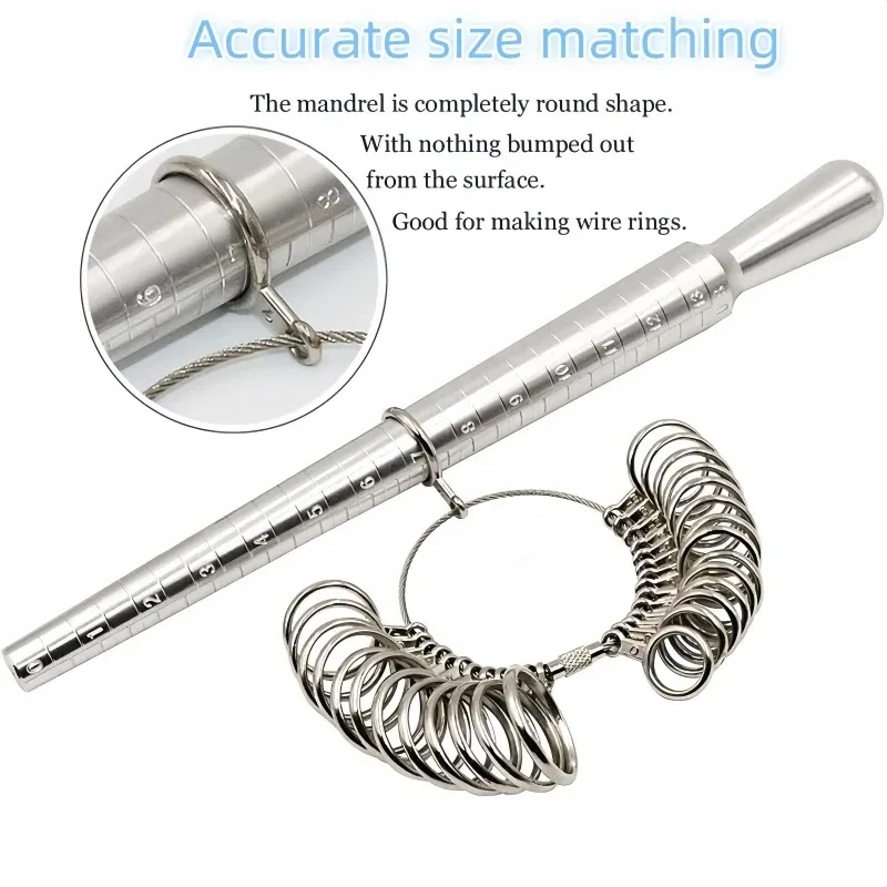 4-in-1 Metal/Plastic Ring Sizer Set - Ring Mandrel & EU/HK/US Size Finger Gauge for Diameter Measurement