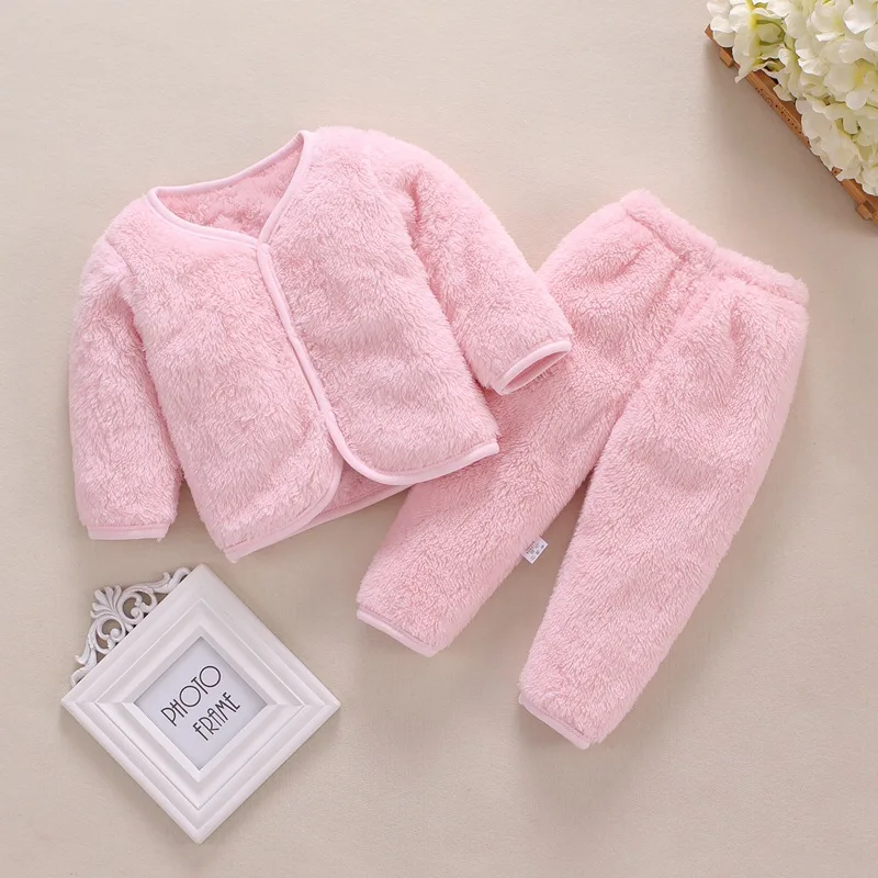 2Pcs Set Newborn Baby Clothing Flannle Spring Autumn Set for Babies Soft Toddler Jacket Baby Pant Cartoon Boys Girls Set 0-24M