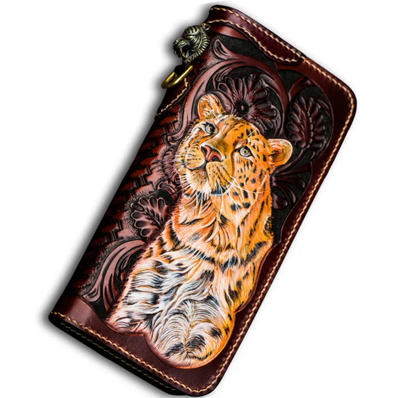 Reservation Handmade Women Leopard Wallet Purses Long Wallets Clutch Genuine Leather Men Purse Valentine\'s Day Gife