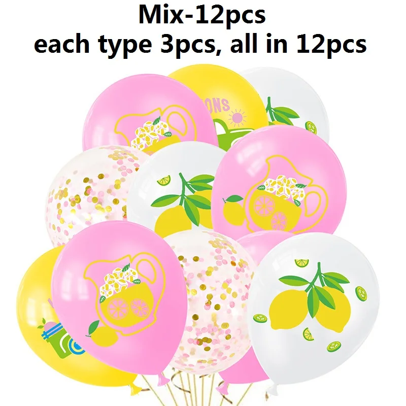 Summer Theme Birthday Party Decoration Balloons,12inch Latex Fruit Lemon Balloon Set,Pink Lemon Balloon,12pcs