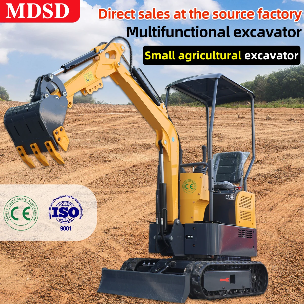 Free Shipping 1.2 Ton Mini Excavator Agricultural Houdiesel Excavator Easy Operation EPA EURO 5 Engine Multi-Purpose Excavator