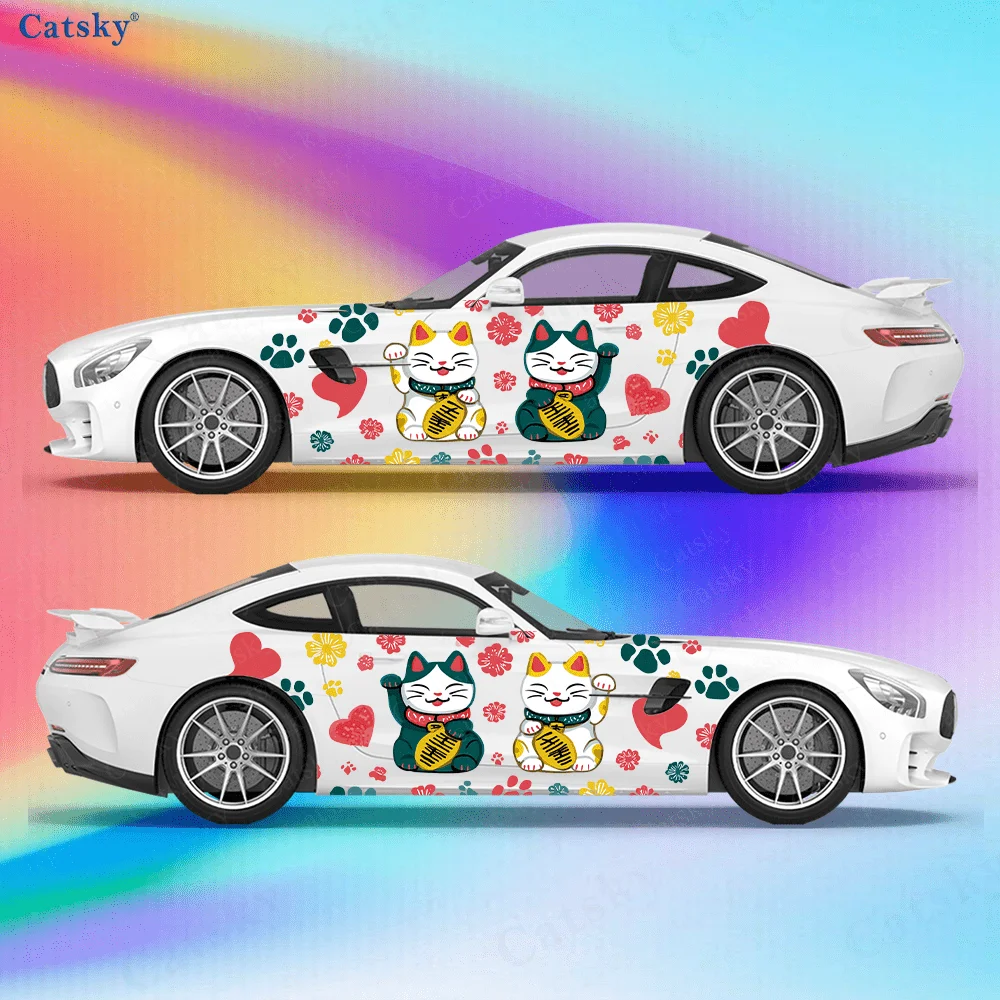 Lucky Cat Colorful Car Side Sticker Decoration, PVC Waterproof Scratch Resistant Decal, Car Protection, Auto Accessories Gift