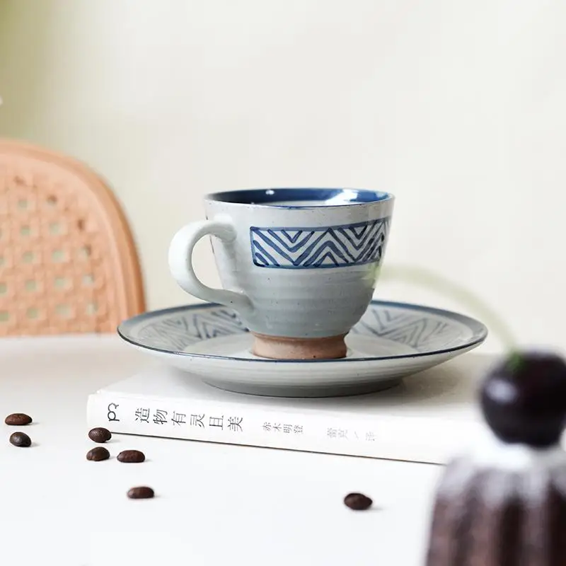 

Japanese Style Ceramic Restaurant Latte Cup Daily Hand Painted coffee Set Cup Saucer Household Afternoon Tea Cake Dessert Plate