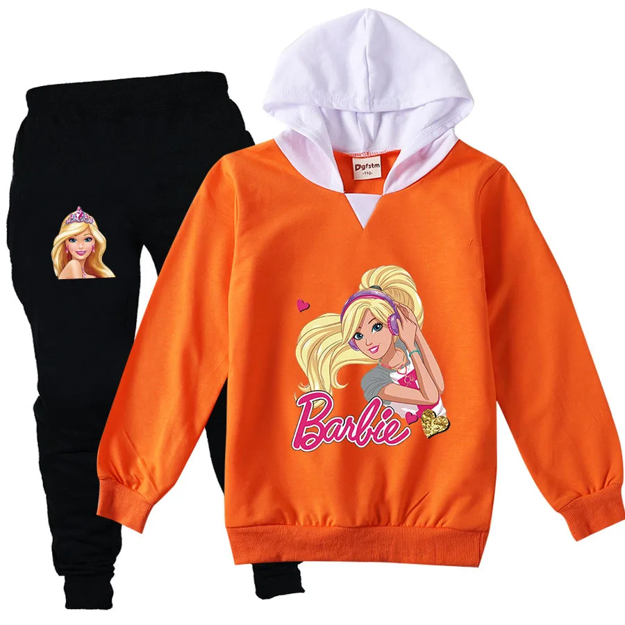 MINISO - Barbie Little Girl Hoodies Kids Clothes Set Pullover Tracksuit Jogging Girls Sweatshirts Set 2 Pieces