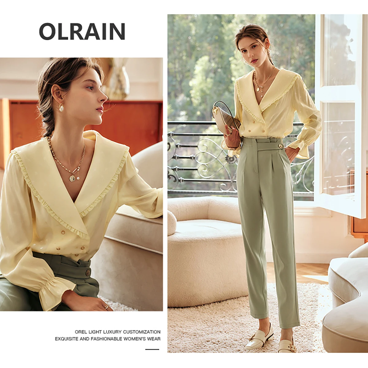 OLrain Satin Long sleeve Shirt Women's Autumn 2025 Thin Single Breasted Blouse Fashion Temperament Lapel Jacquard Top O22CC00232