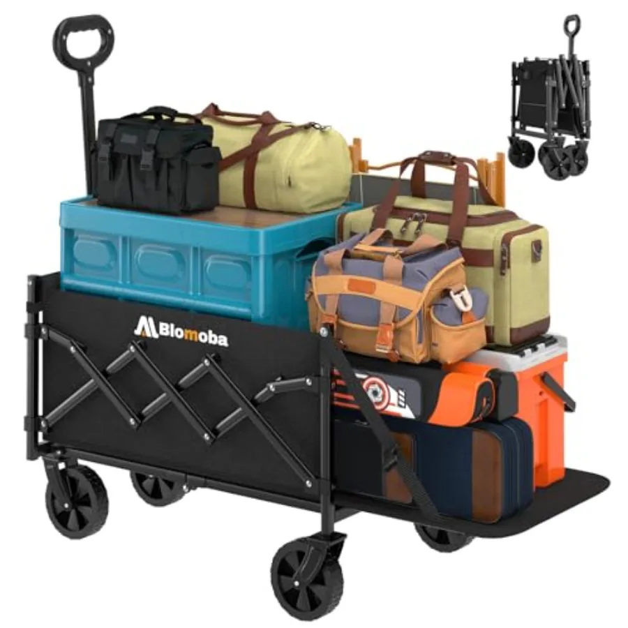 

Foldable wagon for camping, shopping, garden, sports, grocery: 220LBS capacity, all-terrain wheels, extended tailgate, adjustab