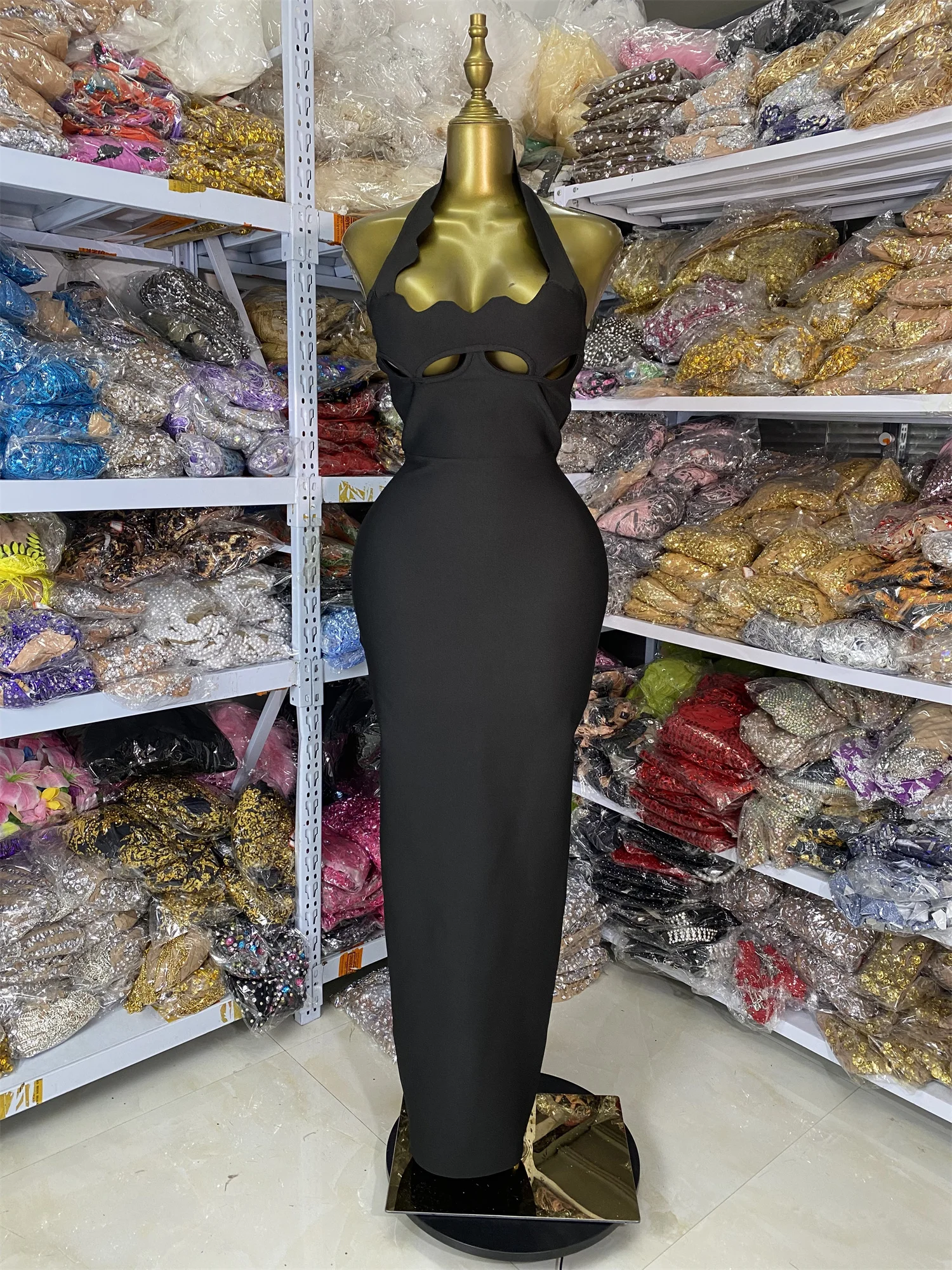 

Оптовая продажа с фабрики, черное бандажное платье с вырезом на шее, длиной до щиколотки, длинные трикотажные эластичные шоу, вечерние клубные вечерние платья знаменитостей