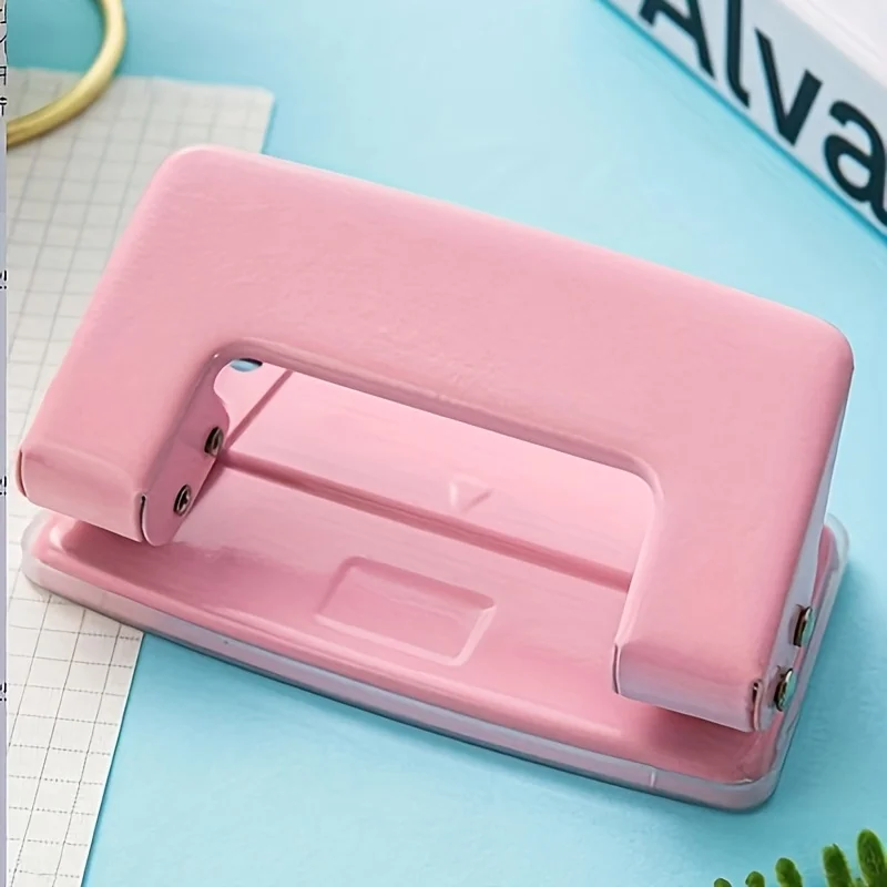 Mini 2-Hole Punching Machine DIY Hole Punching Detection Book Page Stitcher Office Stationery Macaron Color