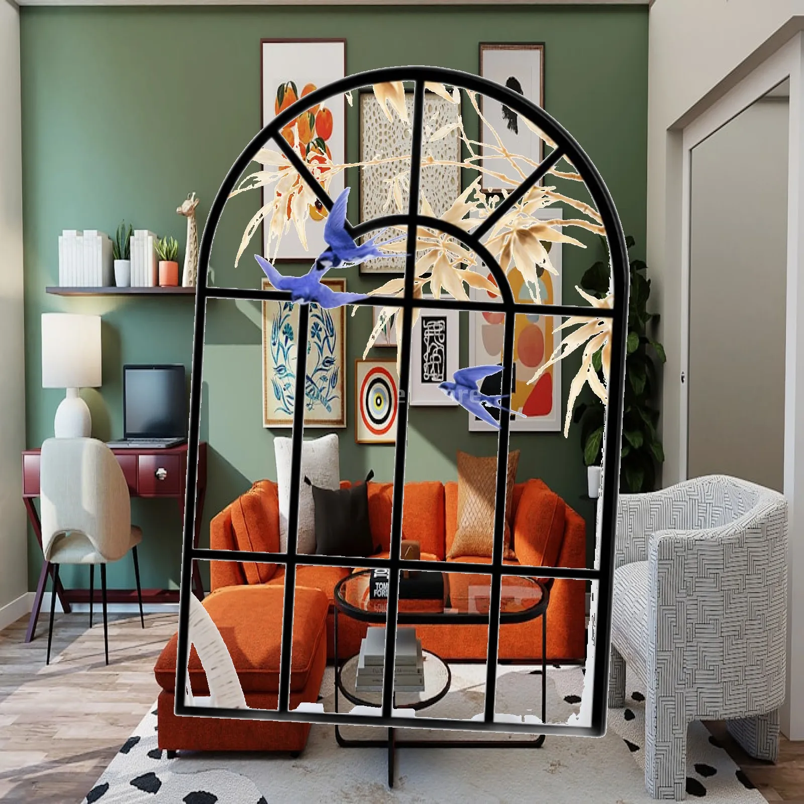 Decorative Arched Wall Mirror Framed Window Design Acrylic Wood Luxury Wall Decor for House Hall and Bath
