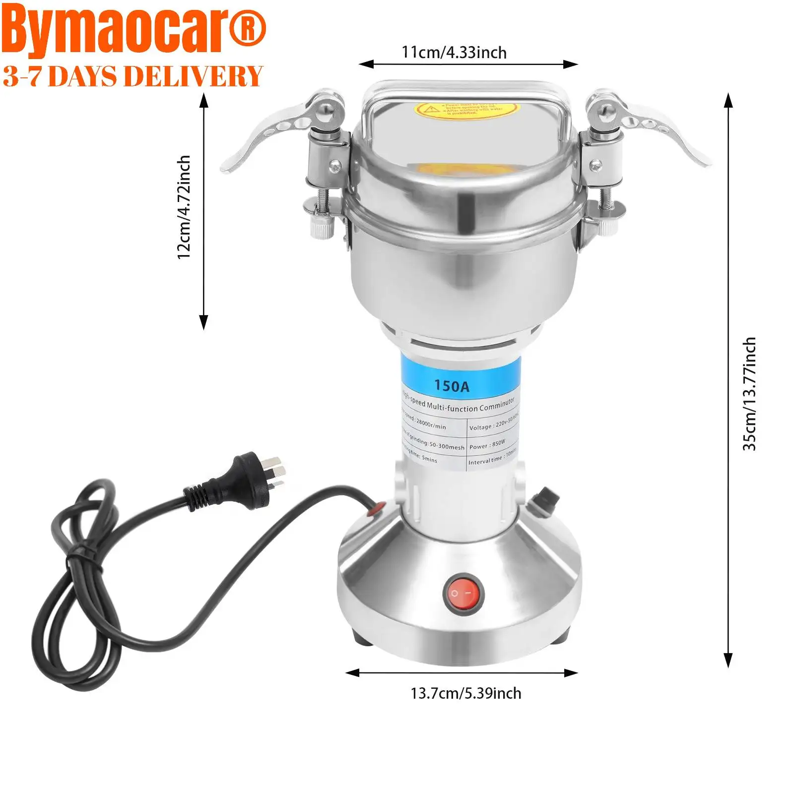 Penggiling Biji-bijian Listrik 150g, Mesin Penggiling Multifungsi Berkecepatan Tinggi dari Baja Tahan Karat, 180 Derajat Miring, Bubuk Super Halus untuk Dapur