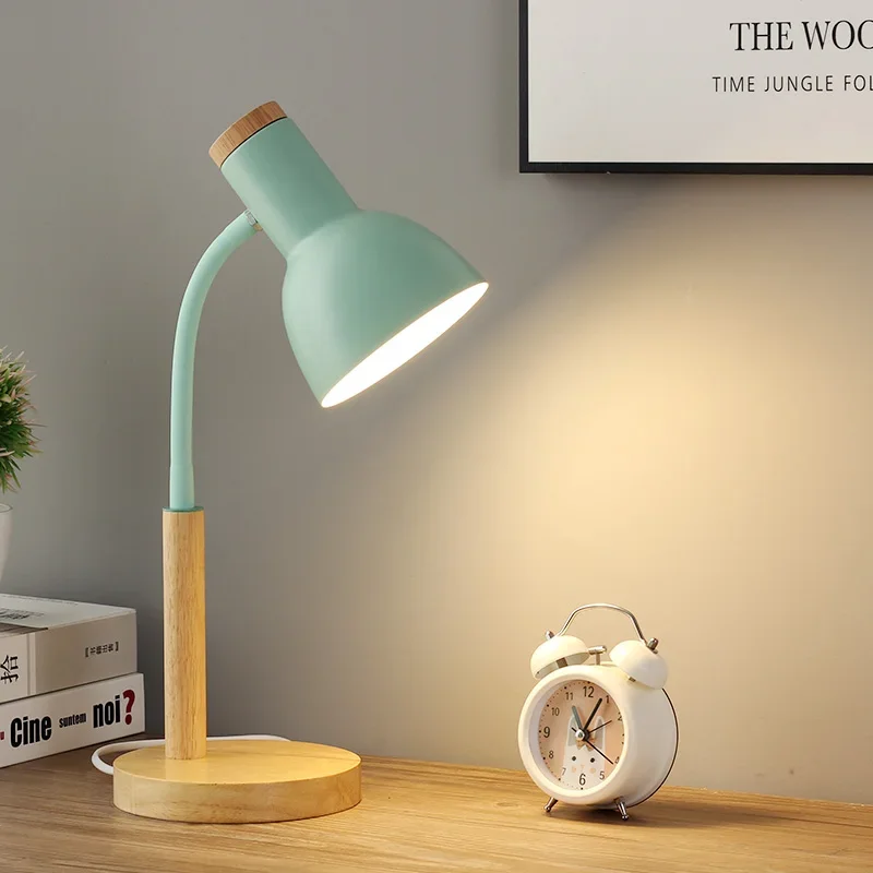 Wood Table Lamp Nordic Creative Flex Desk Light Art Simple LED E27 Lights/Eye Protection Reading&Bedroom Home Bedside Lighting