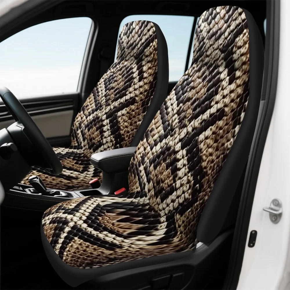 2pcs Snake Light Beige Texture Car Seat Covers Compatible For Cars/SUVs/Trucks, Fit Brown/ Reptilian Pattern, Soft All-Season Wi