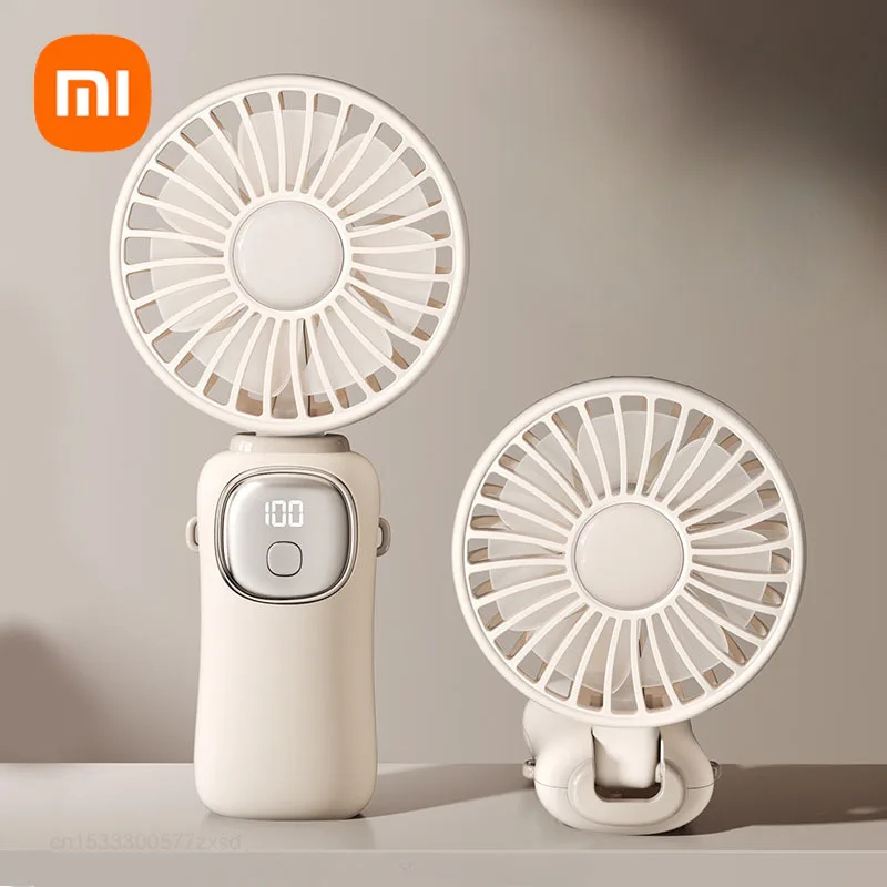 Xiaomi Handheld Mini Fan Foldable Portable Neck Hanging Fans 5 Speed Type-C Rechargeable Fan with Phone Stand and Display Screen