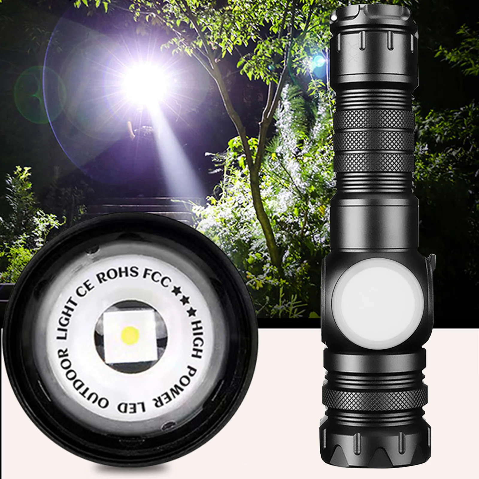 20 W LED + COB Hochleistungs-Taschenlampe, wasserdicht, superhell, wiederaufladbar, Typ C, Outdoor-Handlampe für Stromausfälle