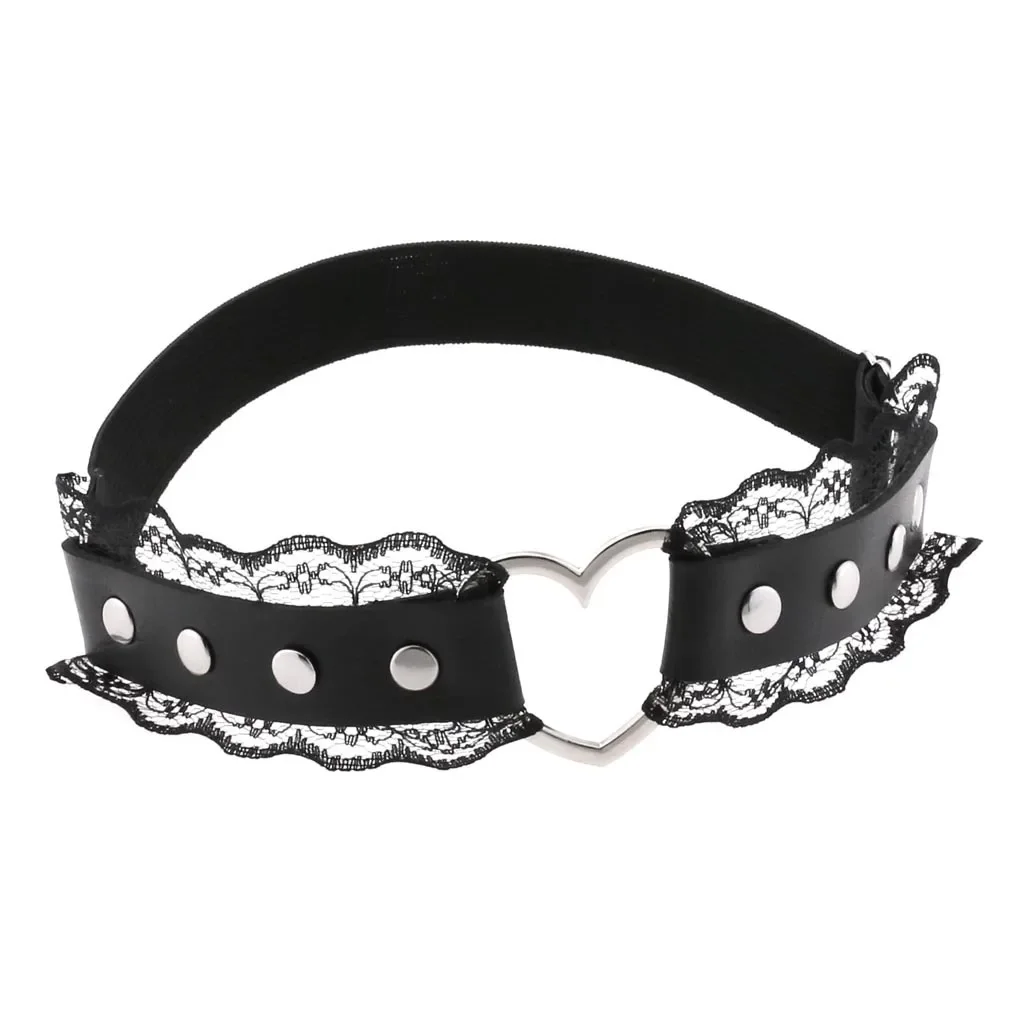 1 buah Kawaii dekorasi hati wanita sabuk Garter renda kontras dekorasi hati Anime Garter paha sabuk Garter gaya manis untuk wanita