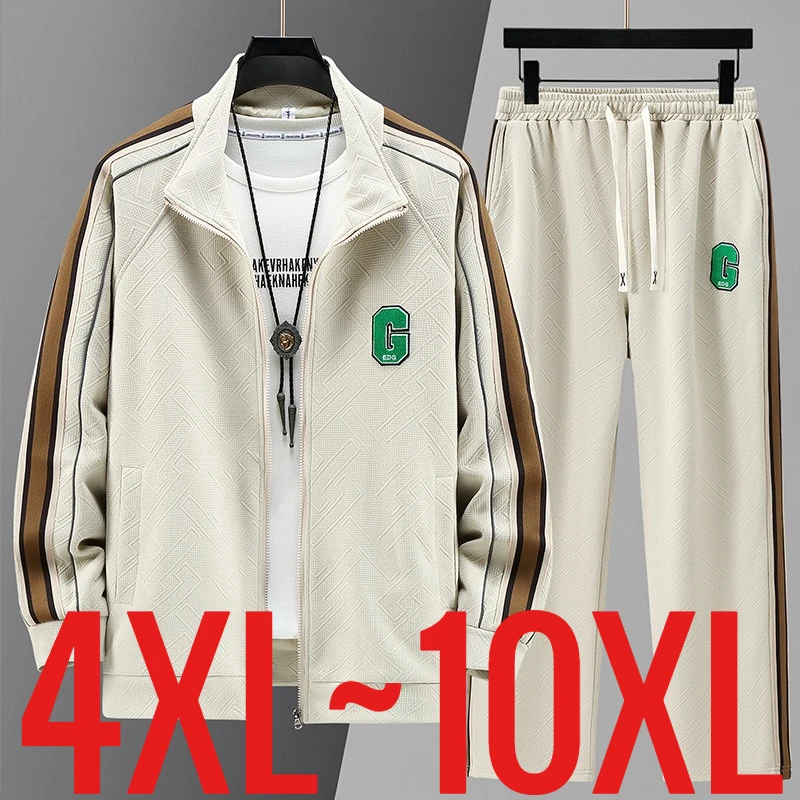 Große Größe 10XL Trainingsanzug Hosen Männer Gerade Fit Breite Bein Track Anzug Hosen Männlichen Frühling Herbst Baggy Plus Große Elastische Lose 2pc