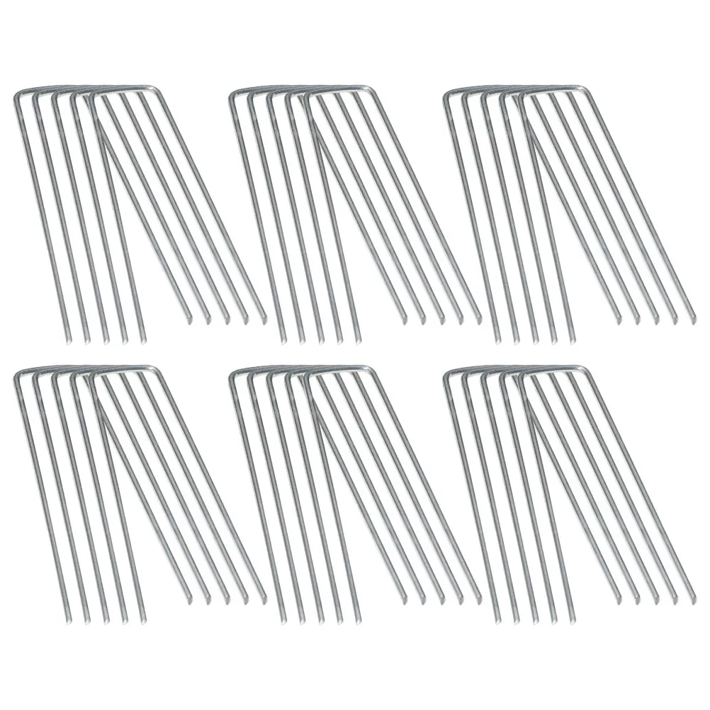 

60pcs U-shape Galvanized Floor Cloth Nails Garden Pegs Ground Anchors Landscape Stakes Yard Metal Decorations Heavy Duty