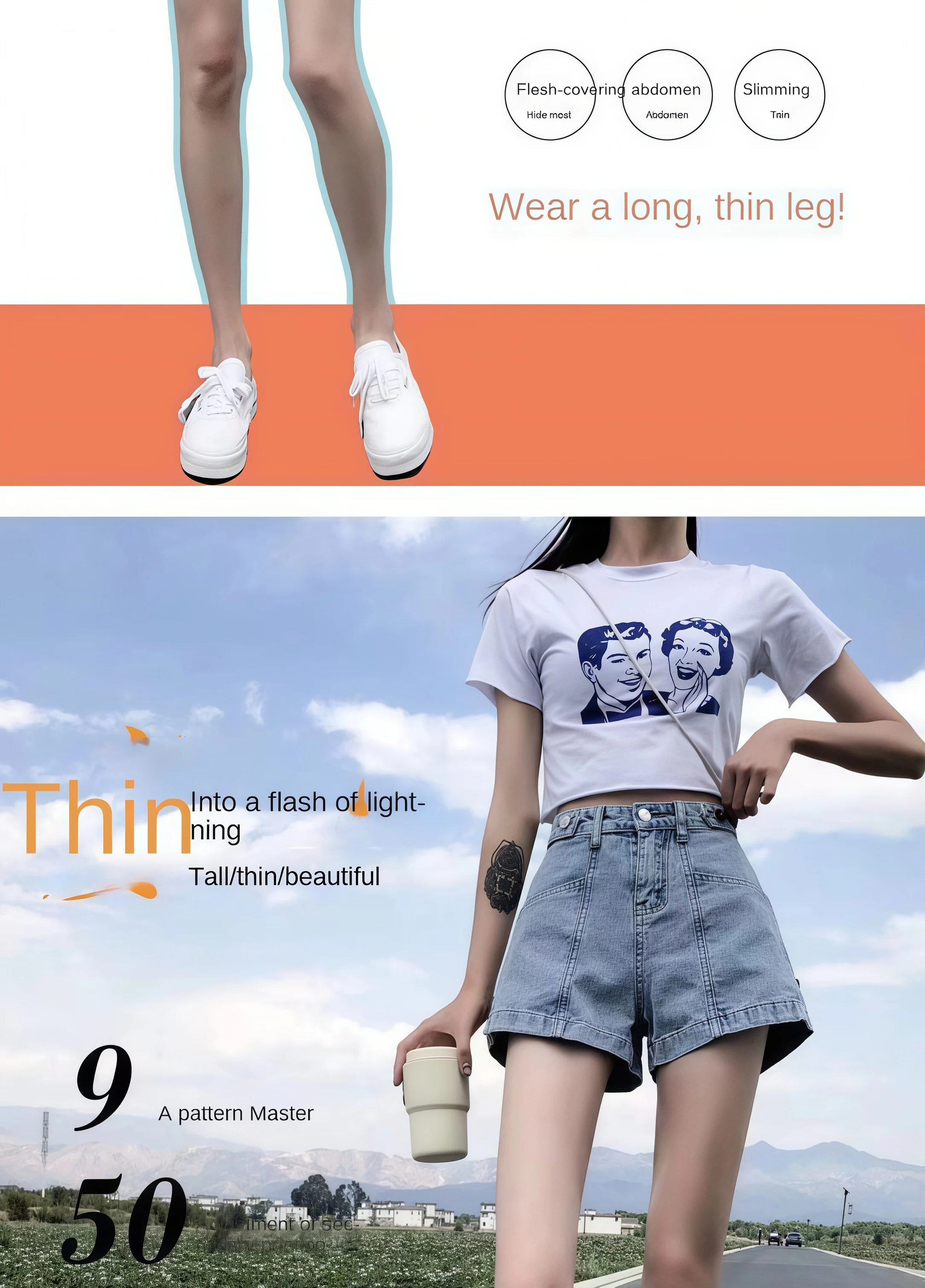 Damen High-Waist Denim-Shorts Sommer Seitenreißverschluss Split-Buchstabendruck A-Linien-Shorts Lose Lässige Anti-Scheuer-Hot-Pants Streetwear – Detail 7