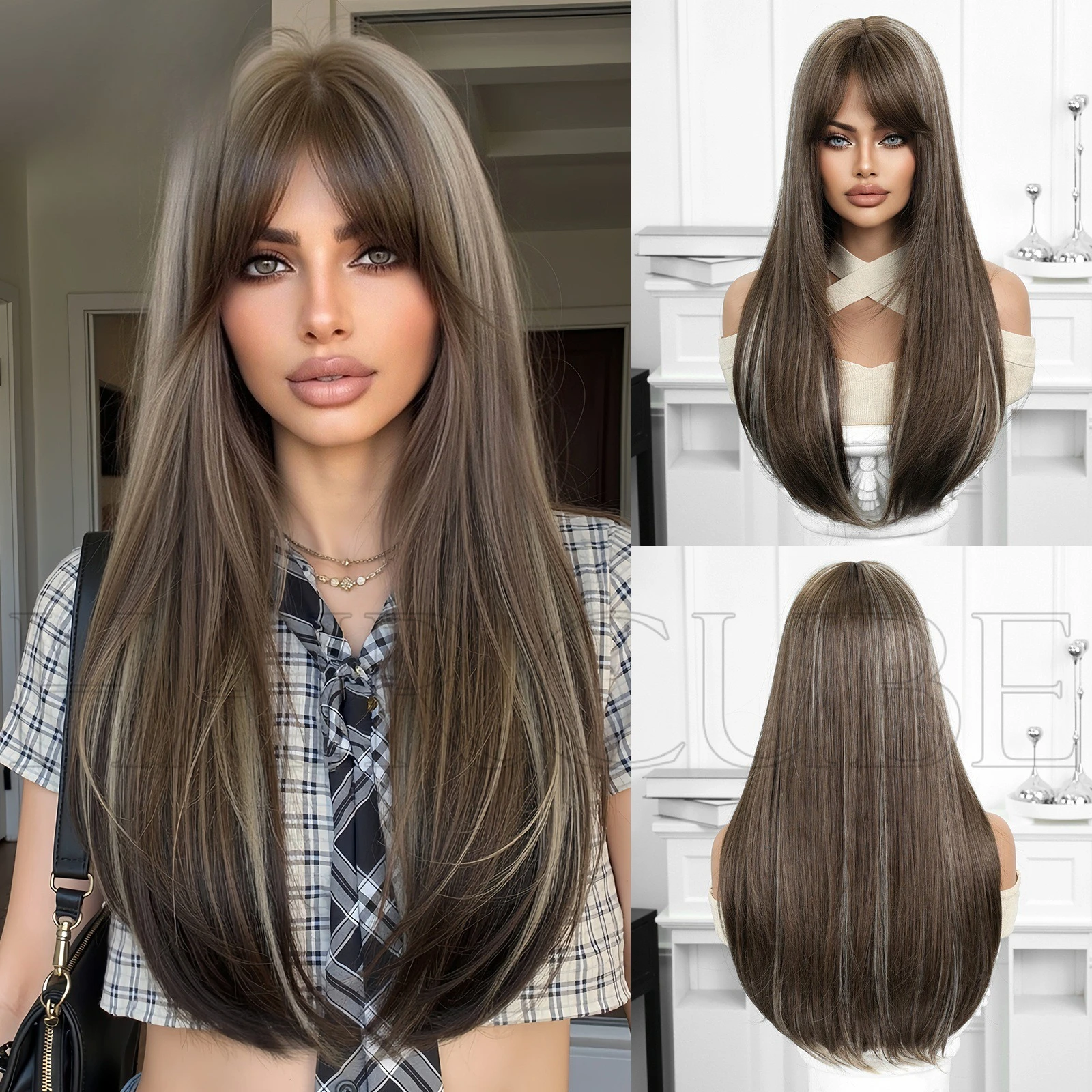 

Eight-character bangs mechanism chemical fiber hair cover high temperature silk highlights intercolor