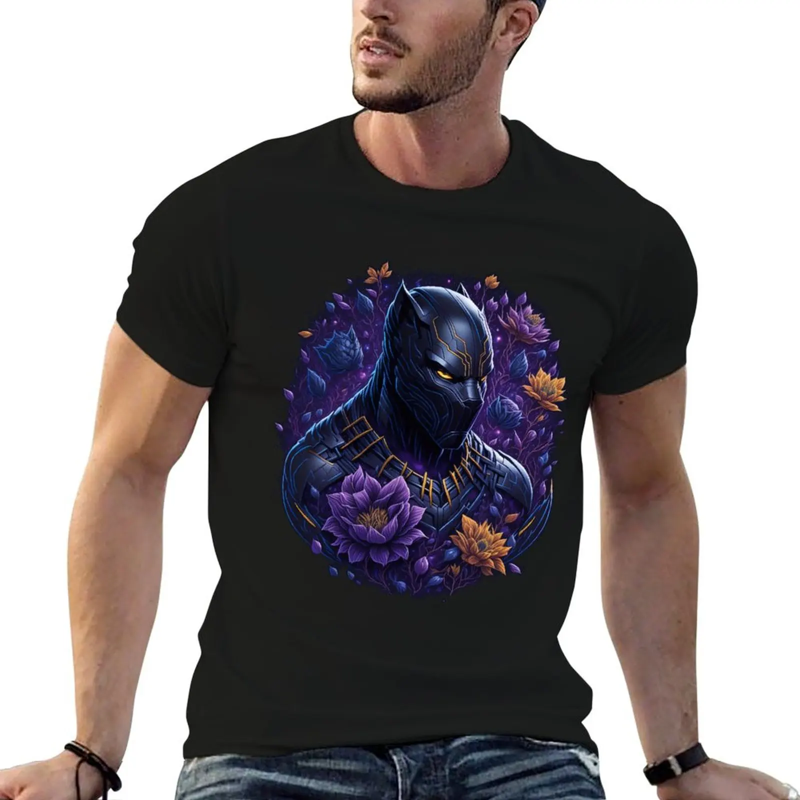 A strong and elegant black panther. T-Shirt korean fashion plus size clothes heavyweight t shirts for men