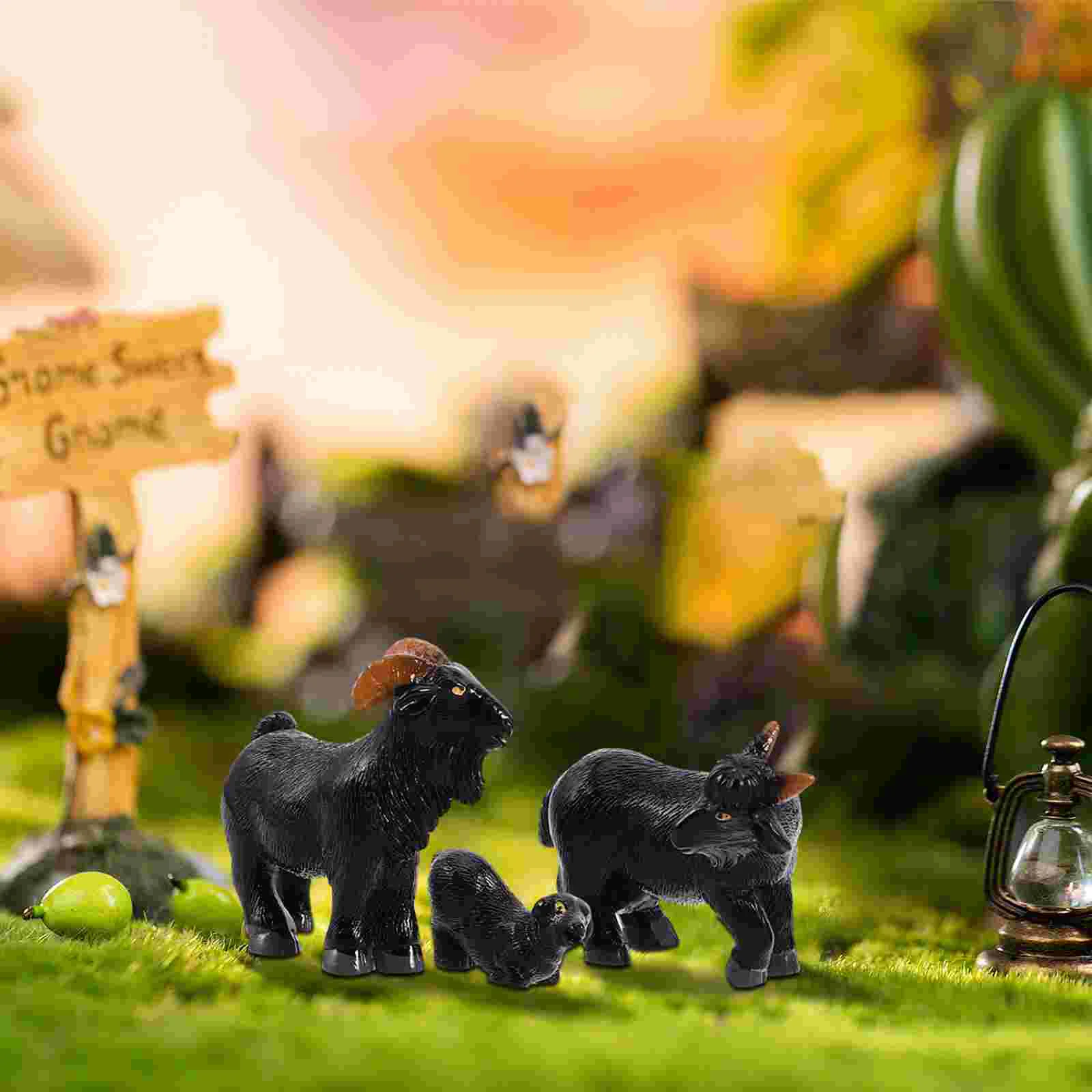 3pcs Black Sheep Miniature Figurine Realistic Sheep Statue For Micro Landscape Tiny Small Farm Animal Figurines Cute Resin Lamb