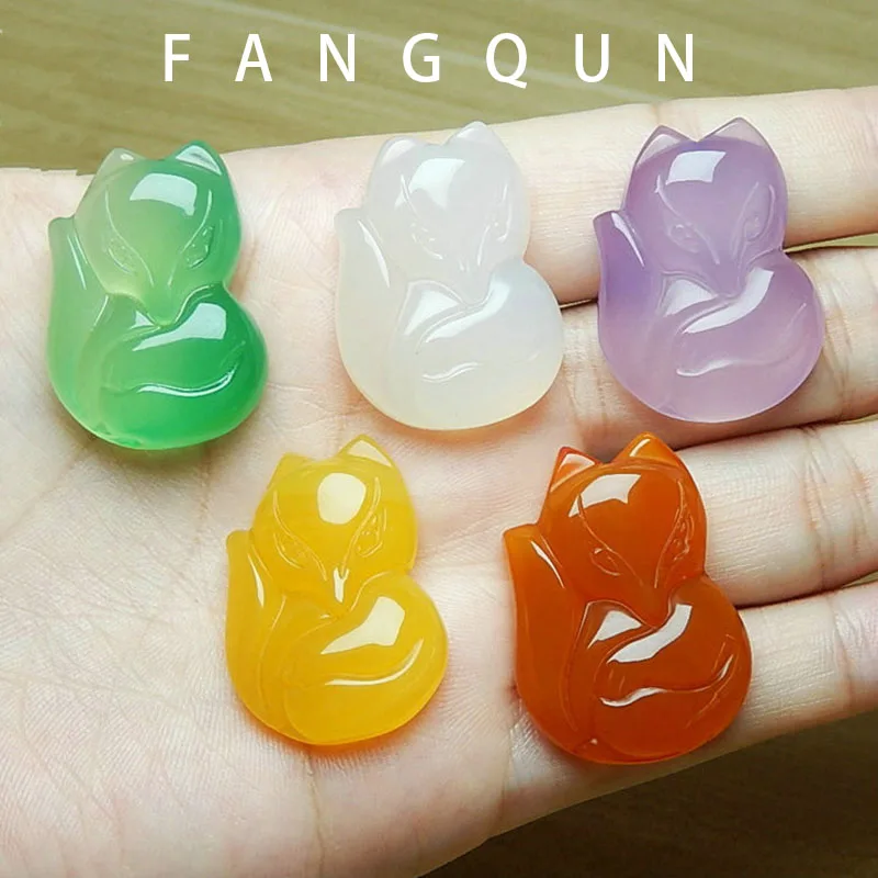 1PC Jade Fox Necklace Pendant Stone Chalcedony Chinese Fashion Charm Jewelry Carved Amulet for Women Men Lucky Gifts