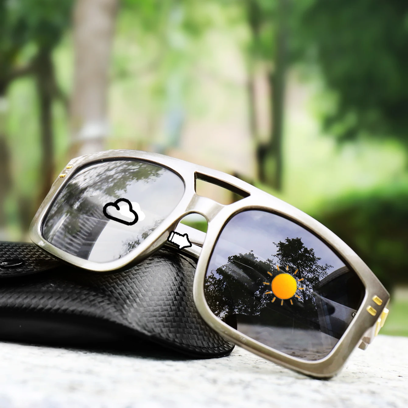 Photochrome Sonnenbrille für Damen und Herren, quadratisch, winddicht, lässig, modisch, für Outdoor-Sportarten, Laufen, Wandern, Radfahren – Detail 7