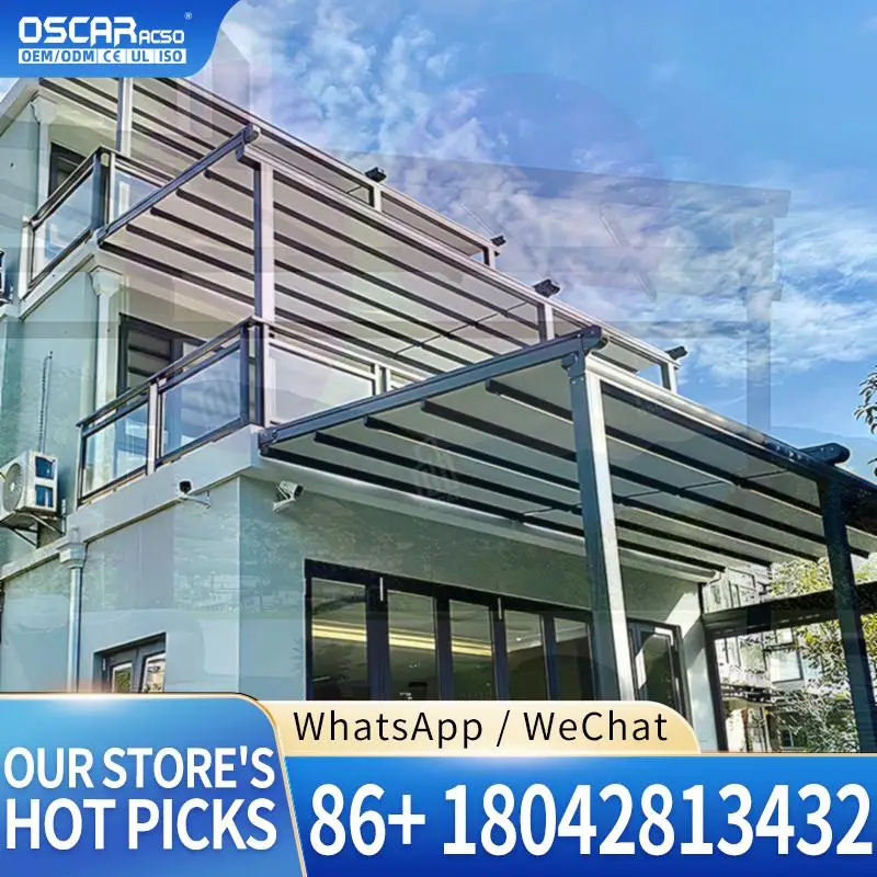 Outdoor Aluminum Patio Awning Cover Polycarbonate Sail Electrically Operated Retractable Roof for Balcony Garden Terrace Retract