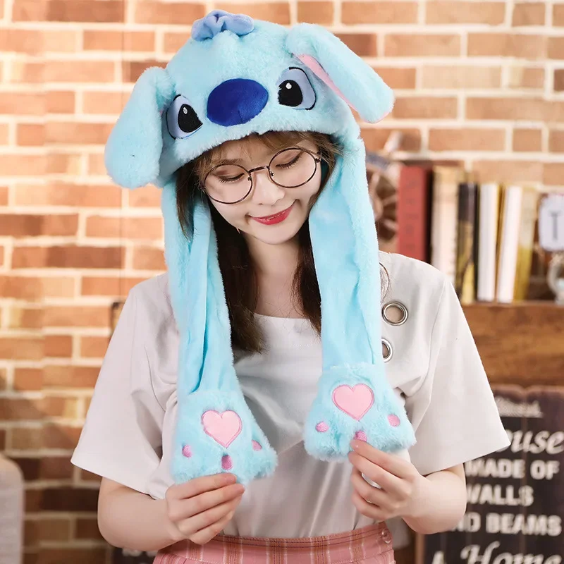 

Disney Lilo & Stitch Kids Bunny Ears Glowing Plush Hats Cartoon Anime Characters Funny Press Moving Caps Children Birthday Gifts