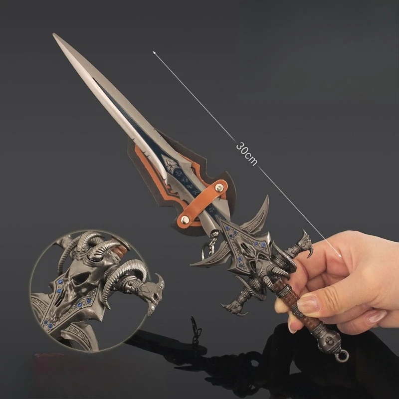 30 cm/11,81 in World of Warcraft Frostbite Schafe kopf Schwert Spiel Peripherie Waffe Modell Mit rückplatte Junge Spielzeug Desktop Dekoration