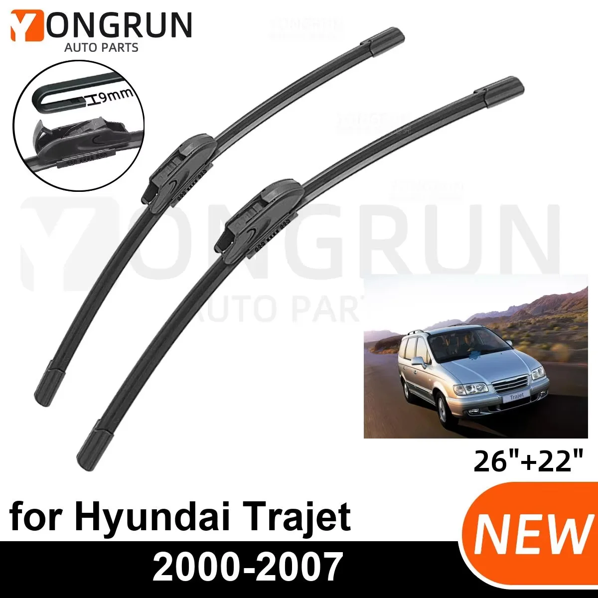 YONGRUN 2 Stück Auto-Scheibenwischer für Hyundai Trajet 2000-2007 Frontscheibenwischer Gummi-Zubehör 2001 2003 2005