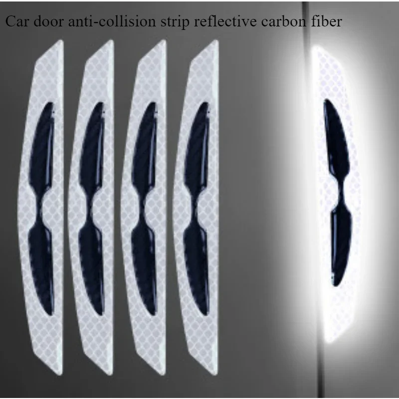 4pcs Red Car Tuning Door Anti-Collision Strip Reflective Stickers Carbon Fiber Pattern Interior Parts Universal Car Accessories